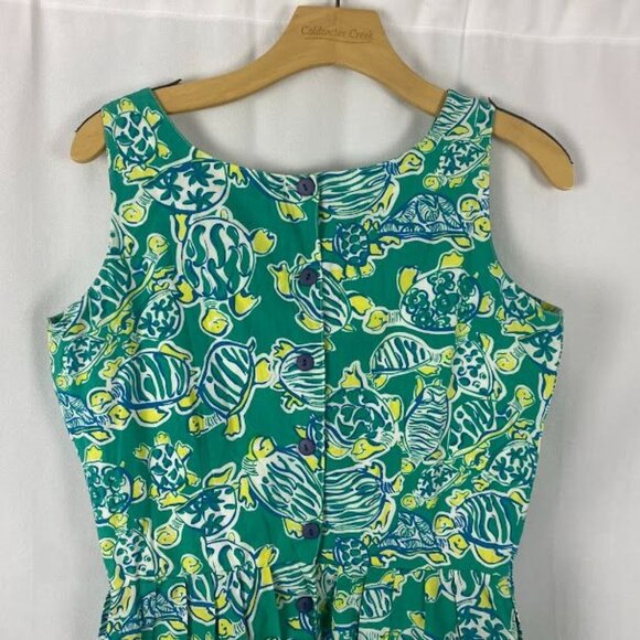 Lilly Pulitzer Vintage Green Turtle Print Dress Women's Size 8 - Picture 9 of 16